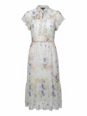 LAUREN RALPH LAUREN | Sheer Floral Prairie Cottagecore Midi Dress | 14